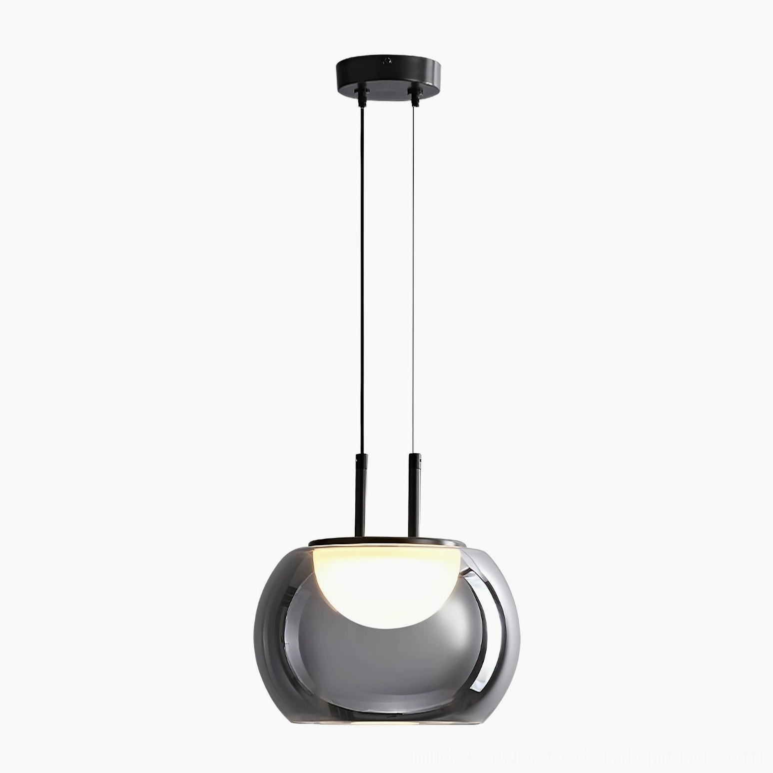 Johan pendant lamp with warm white LED and smoked glass shade hanging display