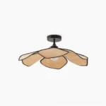 Joliette raffia ceiling light overhead view showing black metal frame and natural woven petal design mid-century modern