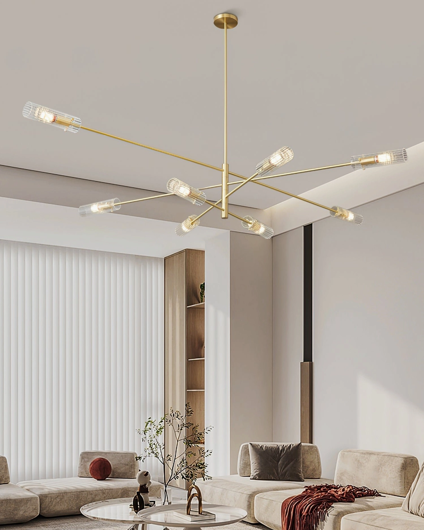 Jordy mid-century modern sputnik chandelier full view angle perspective