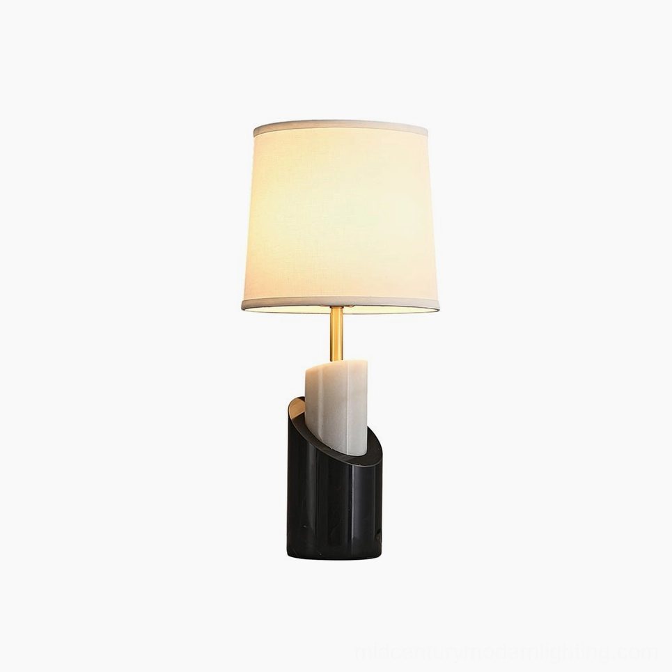 Jude black and white marble table lamp with brass accents - complete product view
