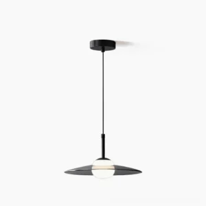 Julien three-color pendant lamp with matte black metal frame and polished opal glass diffuser, front view on white background