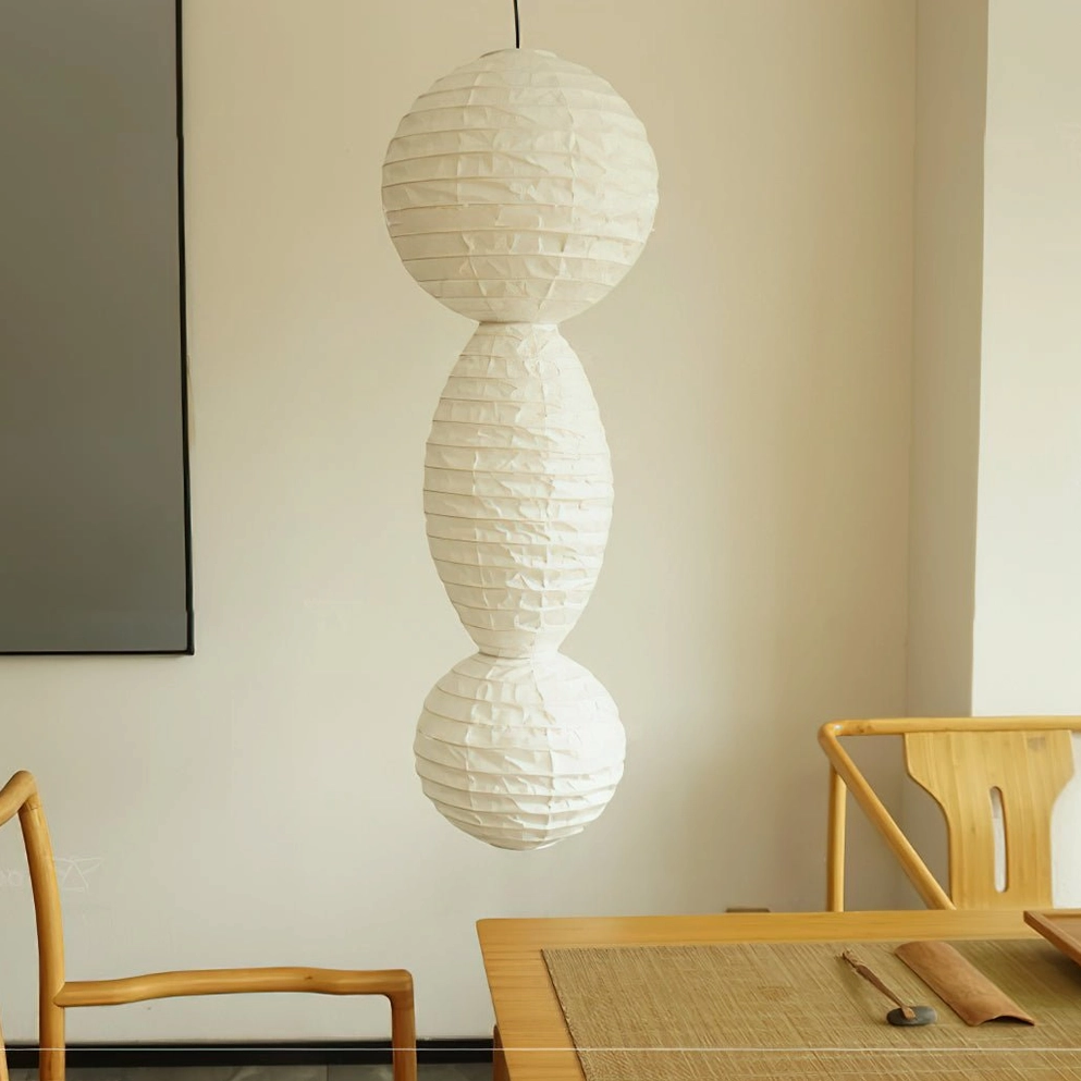 Juni stacked paper pendant lamp modern dining area white wrinkled texture spherical design