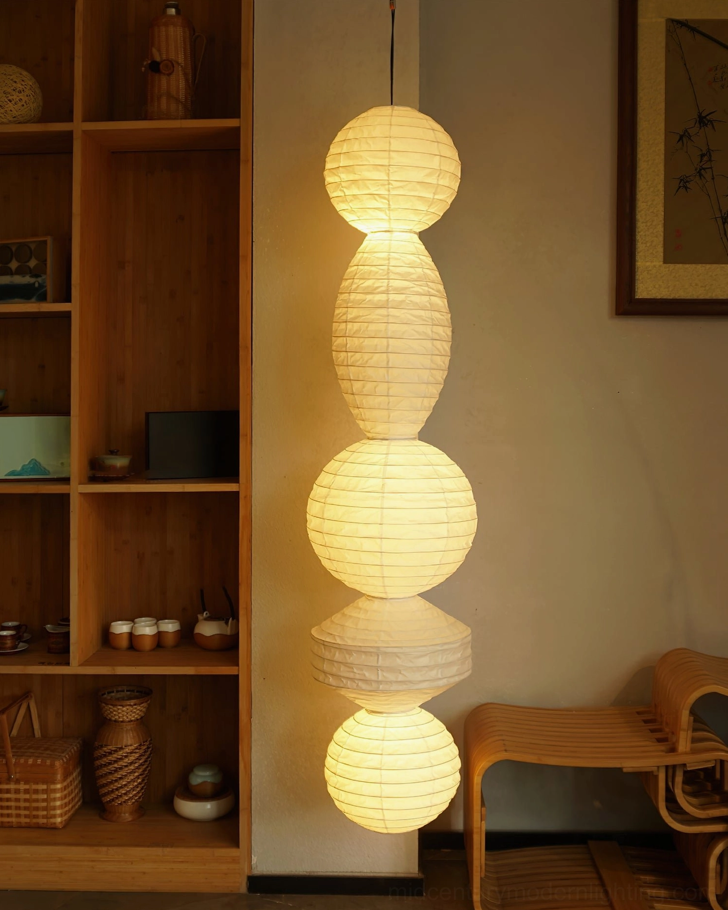 Juni illuminated paper pendant lantern beige tone warm light tea dining room craft