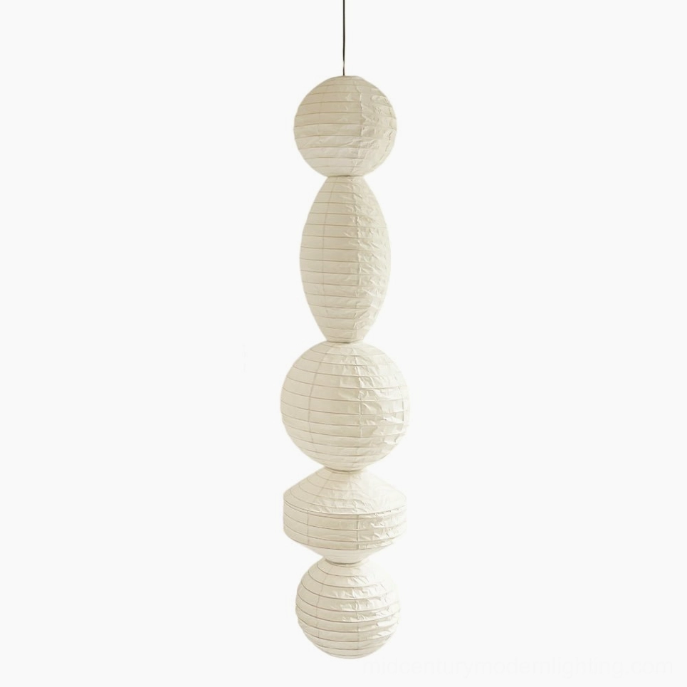 Juni stacked paper pendant lamp front view white minimalist wabi-sabi lighting design