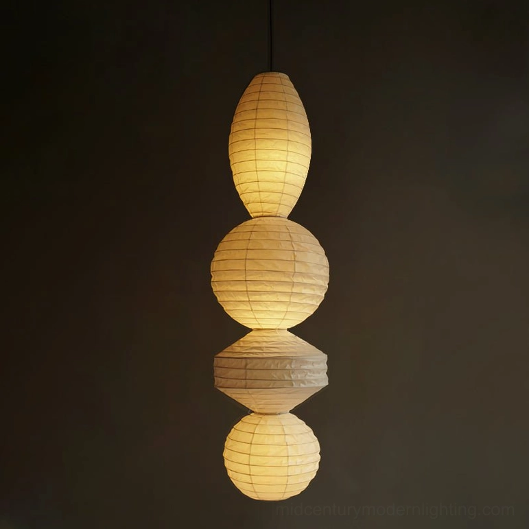 Juni stacked paper pendant lamp model B white mid-height dining room soft diffused light
