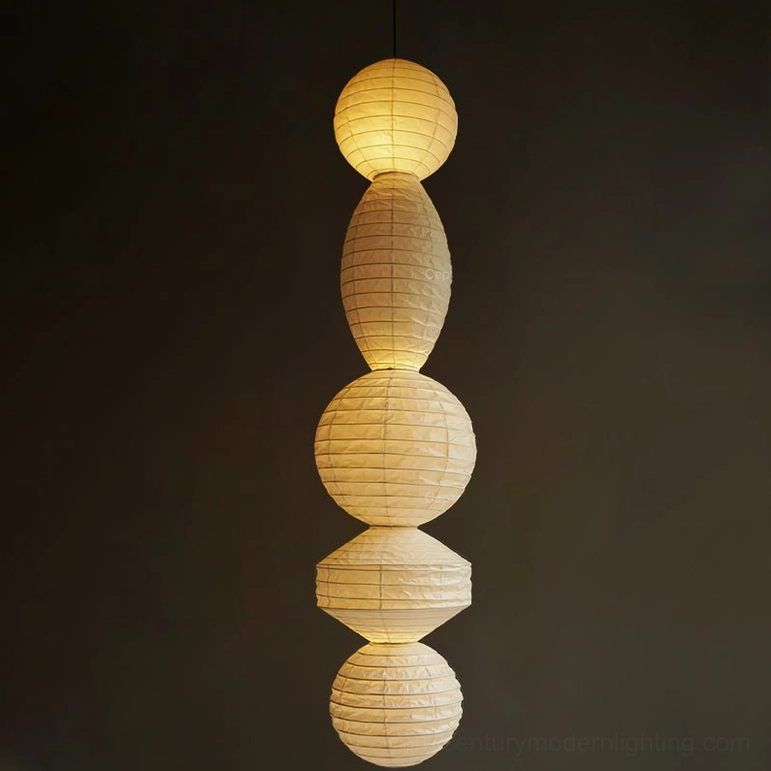 Juni stacked paper pendant lamp model C tall white statement piece high ceiling lighting