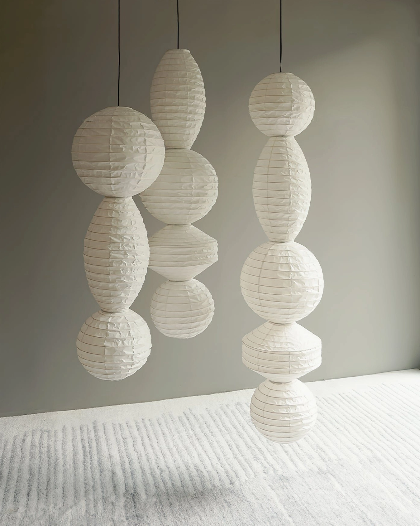 Juni paper pendant lamp textured white organic geometric form minimalist home lighting