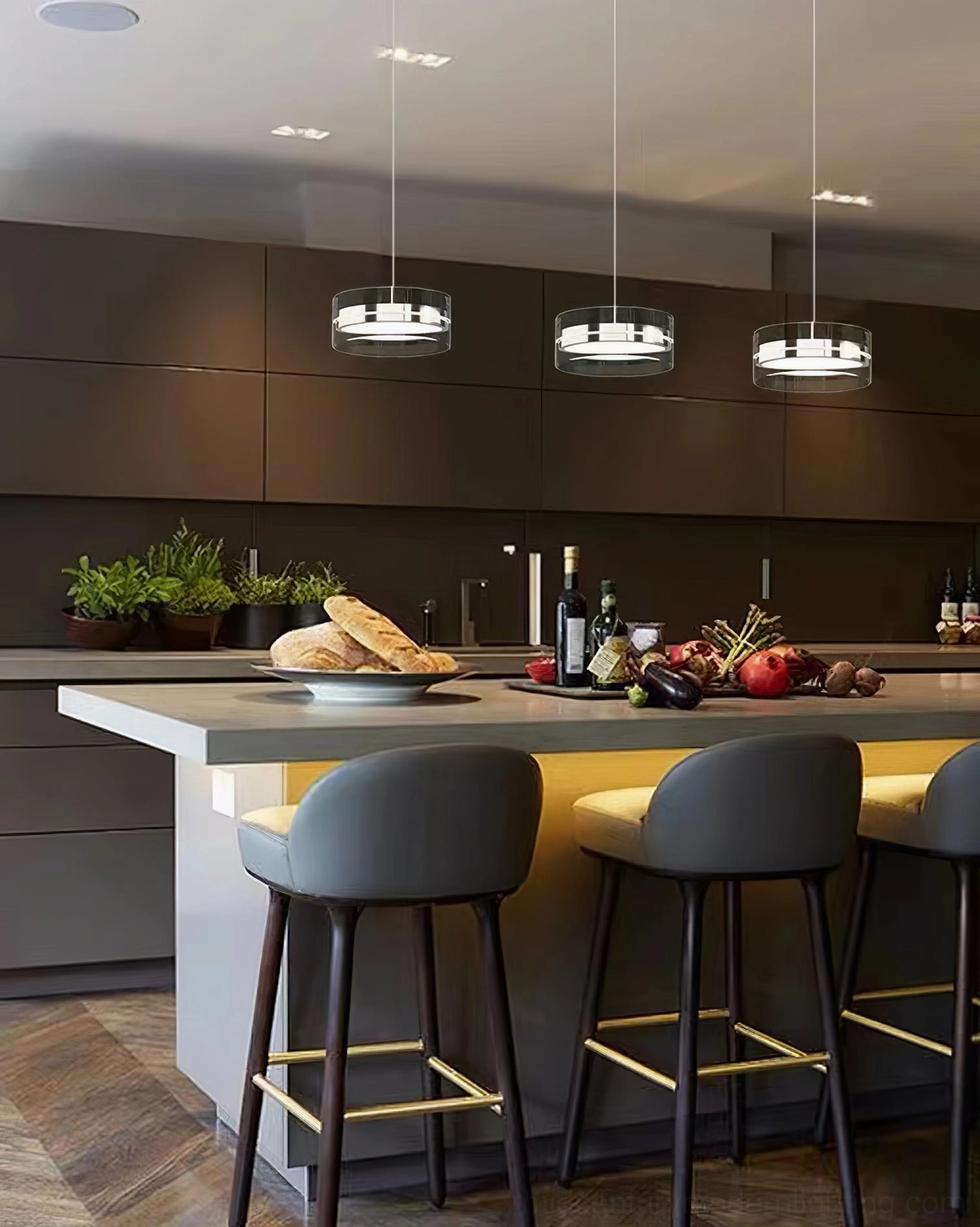 Kaede ring pendant with cool white LED light in professional hospitality dining setting