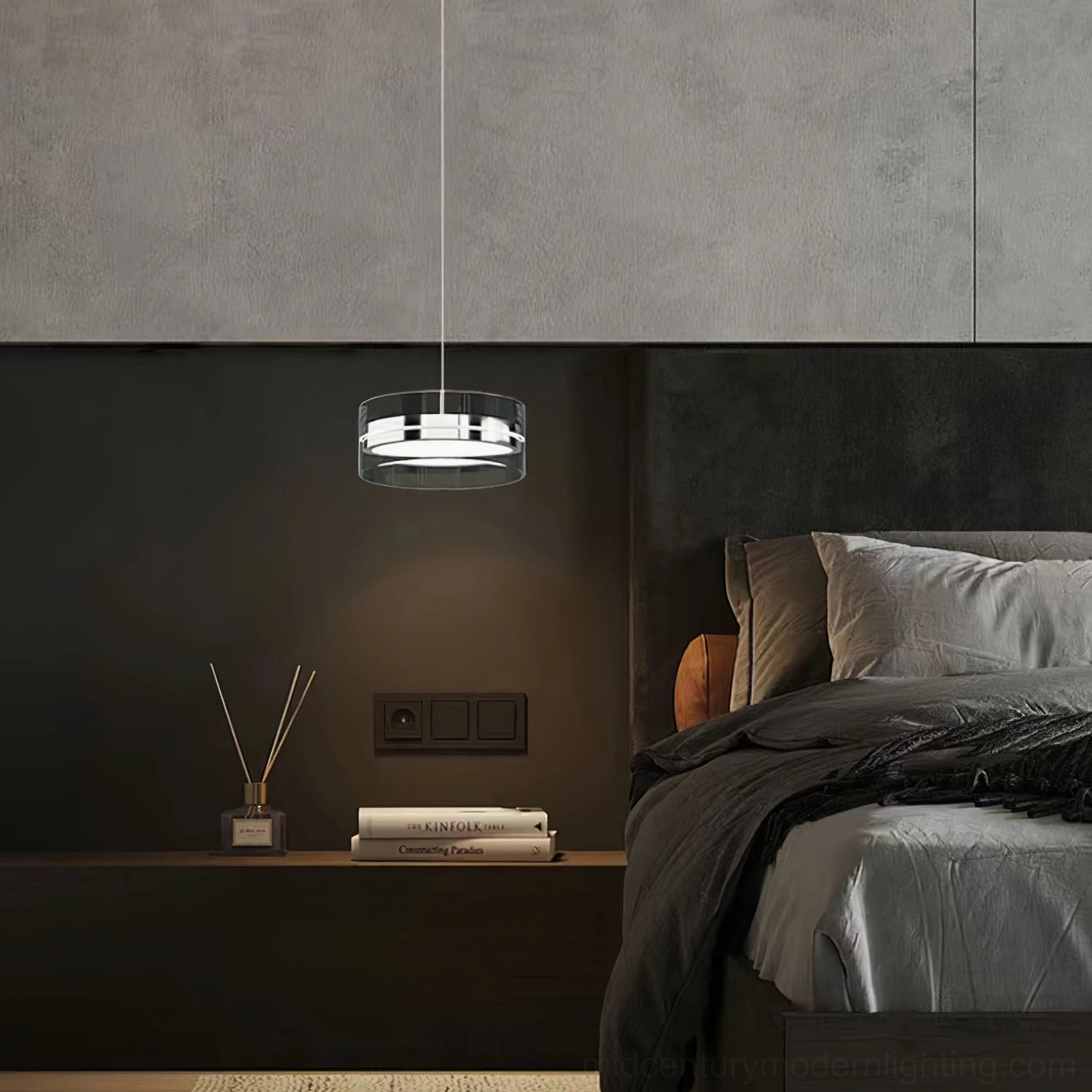 Contemporary kitchen with multiple Kaede pendant lights creating modern lighting installation