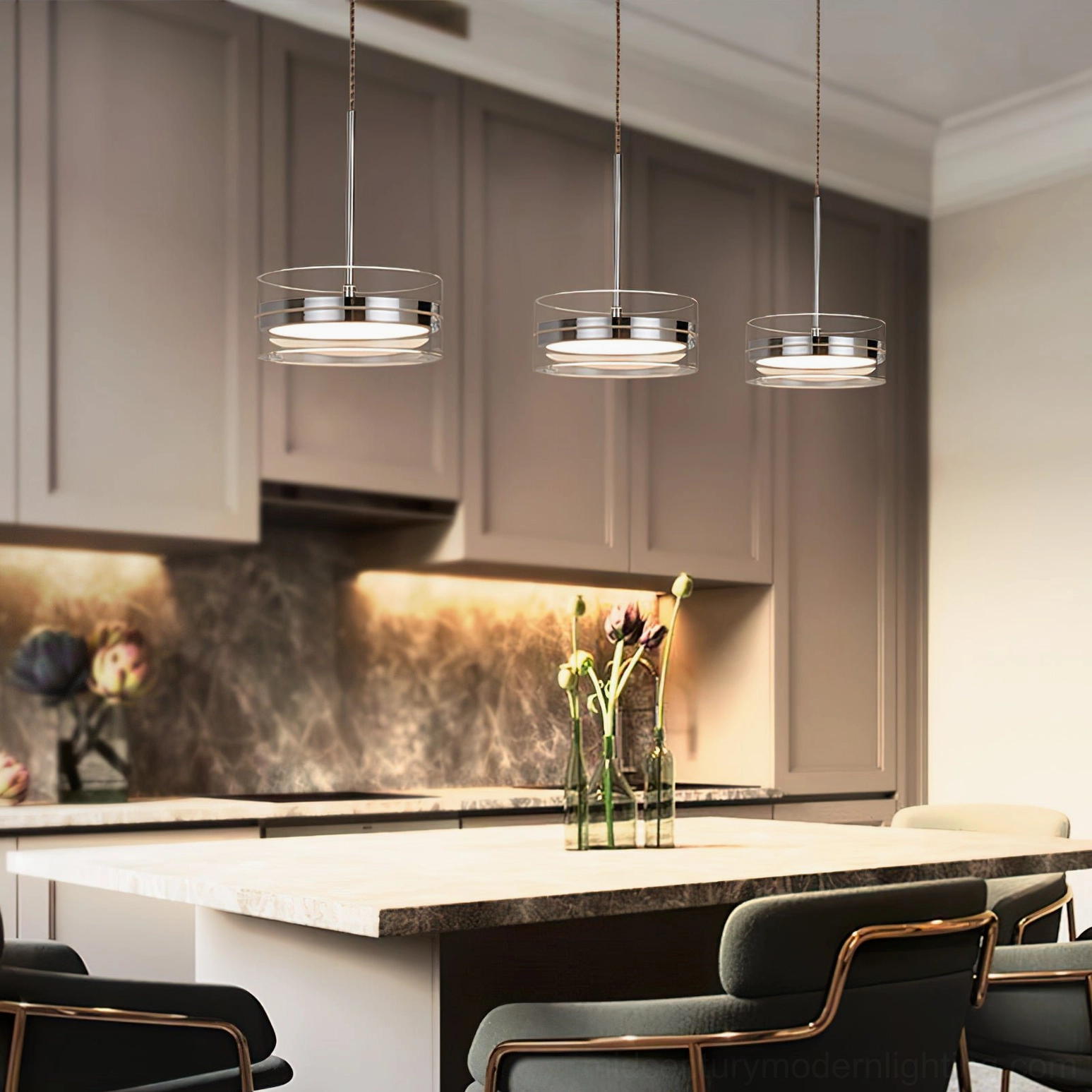 Kaede LED pendant available in silver finish with warm light color temperature option