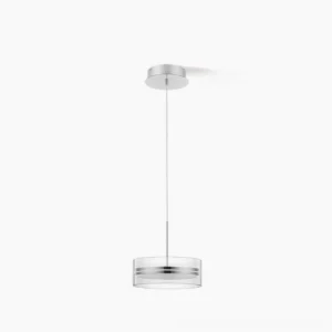 Kaede modern ring LED pendant lamp with silver metal frame and clear acrylic diffuser, front view on white background