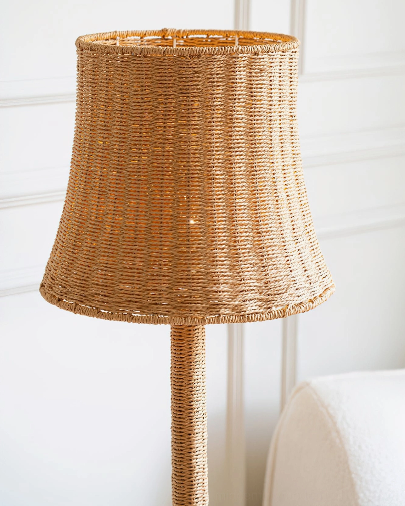 Kakasi handwoven rattan floor lamp detail showing natural material quality and craftsmanship
