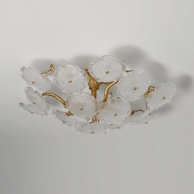 Large Kamal lotus flush mount ceiling lamp, 47.2 inch diameter, 18 G9 bulbs, statement piece
