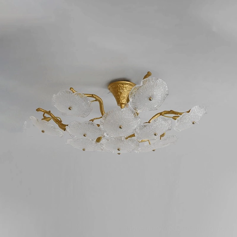Medium Kamal lotus ceiling light, 41.3 inch diameter, 11 G9 bulbs, dining room installation