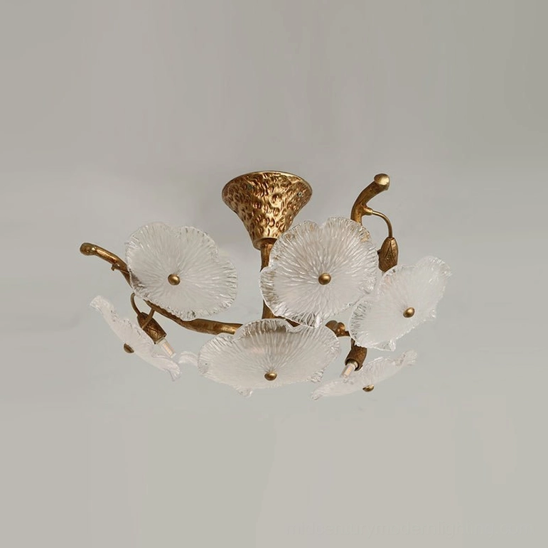 Compact Kamal lotus flush mount ceiling lamp, 25.5 inch diameter, 7 G9 bulbs, bedroom size