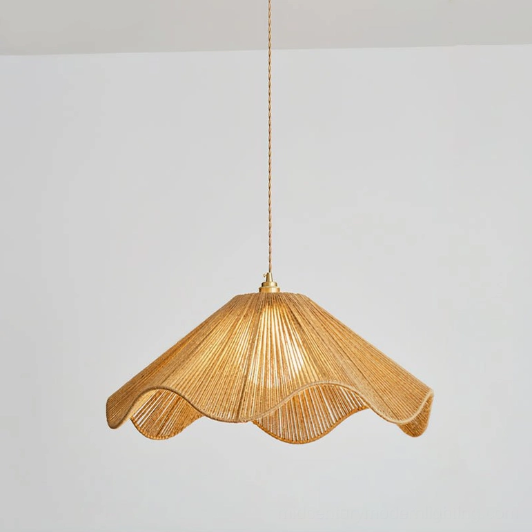 Karai large 60cm handwoven hemp rope pendant light brown and gold finish full product view