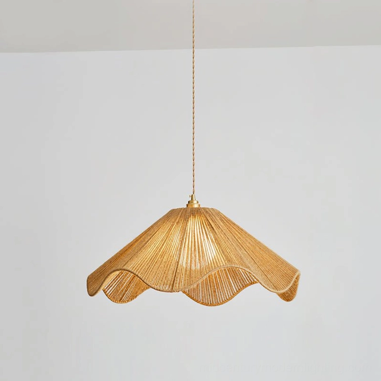 Karai medium 50cm coastal hemp rope pendant light with brass accents natural woven shade detail