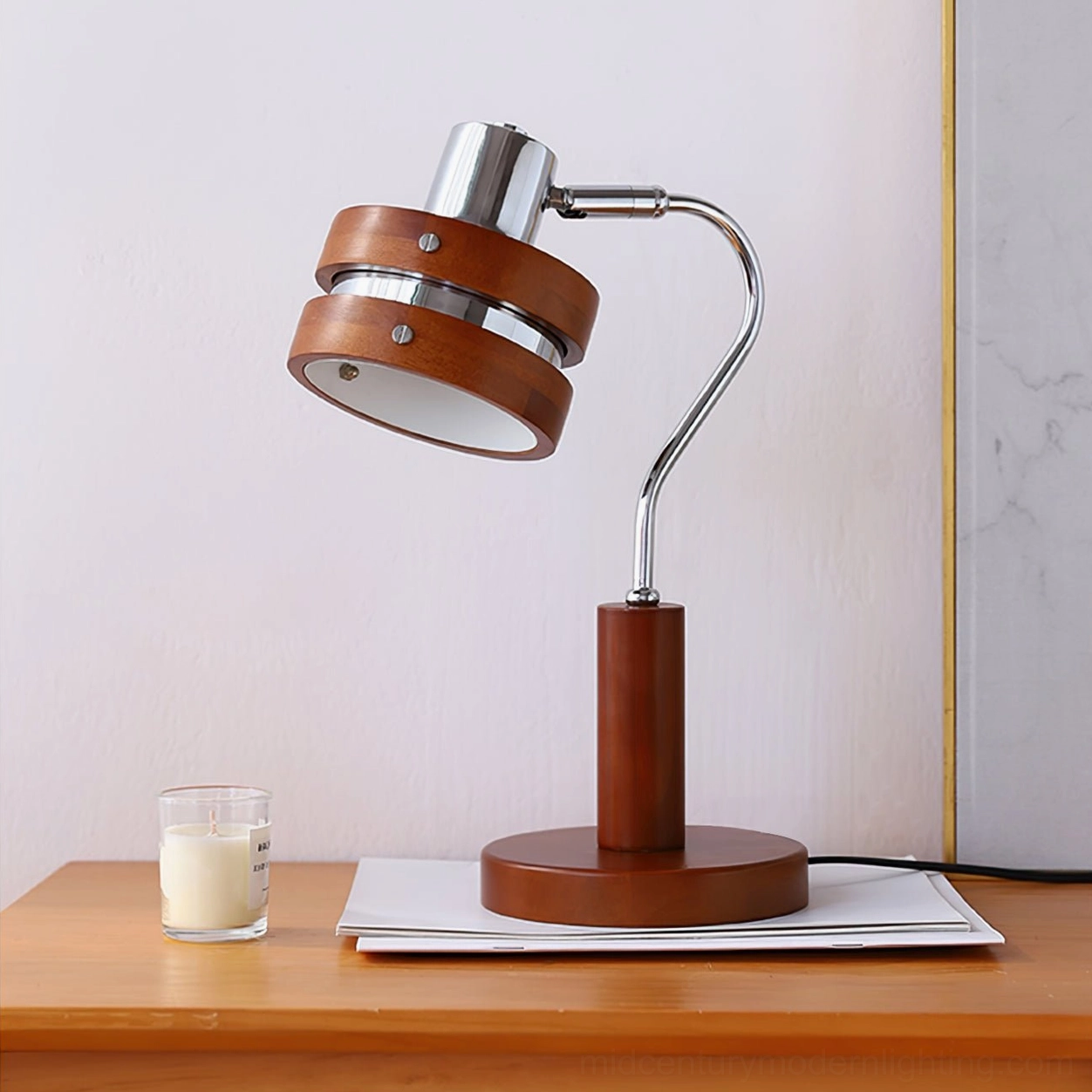 Karry mid-century modern lamp with articulating head creating directional light for reading