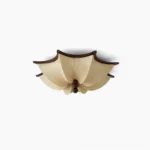 Kateo pleated fabric ceiling light with hand-folded beige shade and walnut wood frame, lotus-shaped pendant fixture