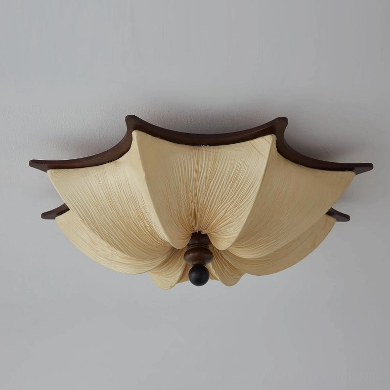 Kateo 56cm diameter pleated fabric ceiling light in walnut and beige finish, premium home lighting