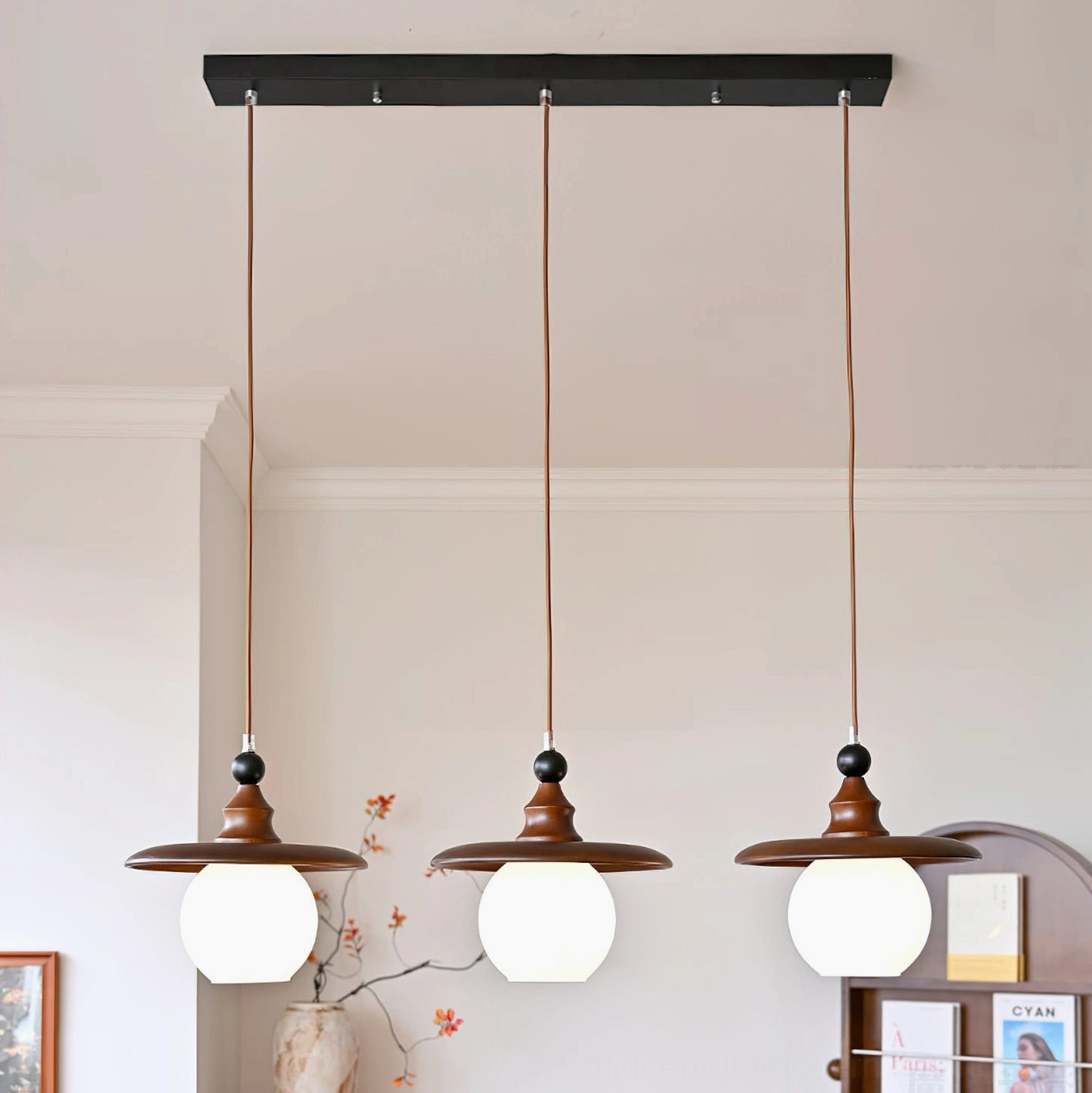 Kato pendant light showing ribbed glass globe with warm ambient light diffusion