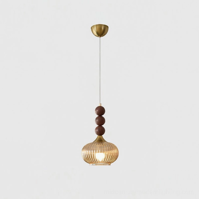 Kaydan amber and gold walnut color pendant light front view showcase