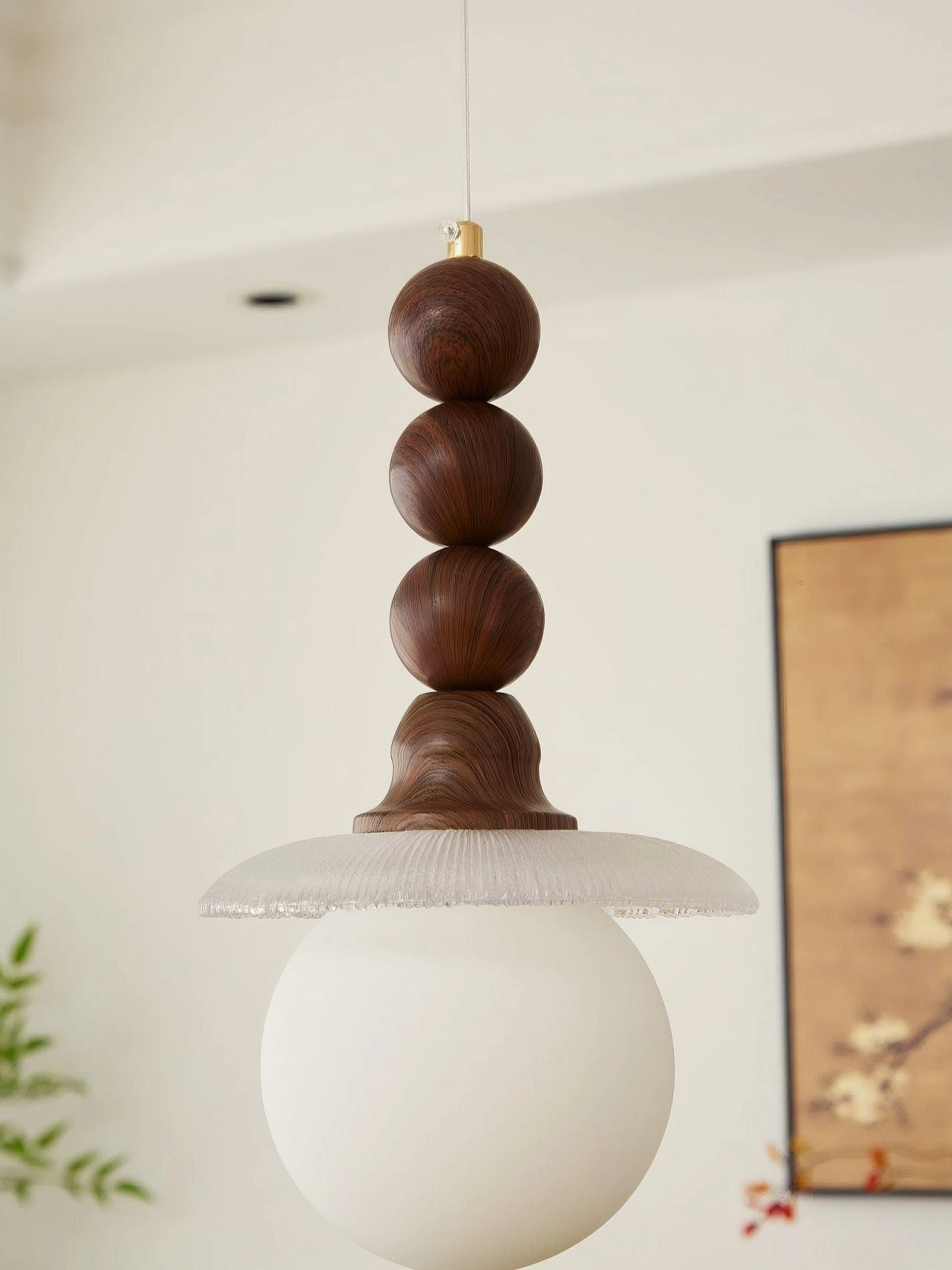 Kaydan white and gold pendant light variant in contemporary mid-century space