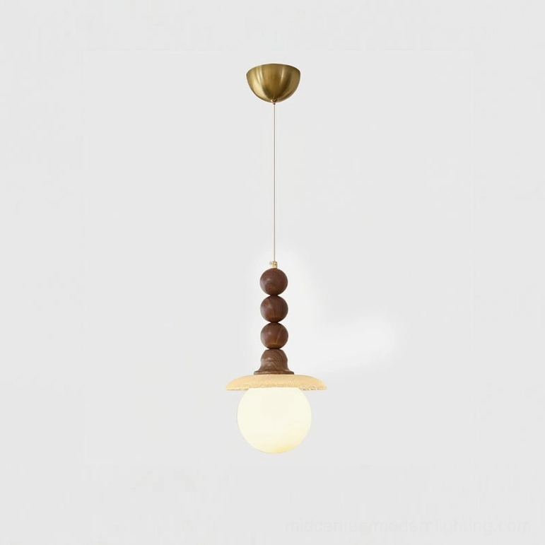Kaydan white gold and walnut color mid-century modern pendant light