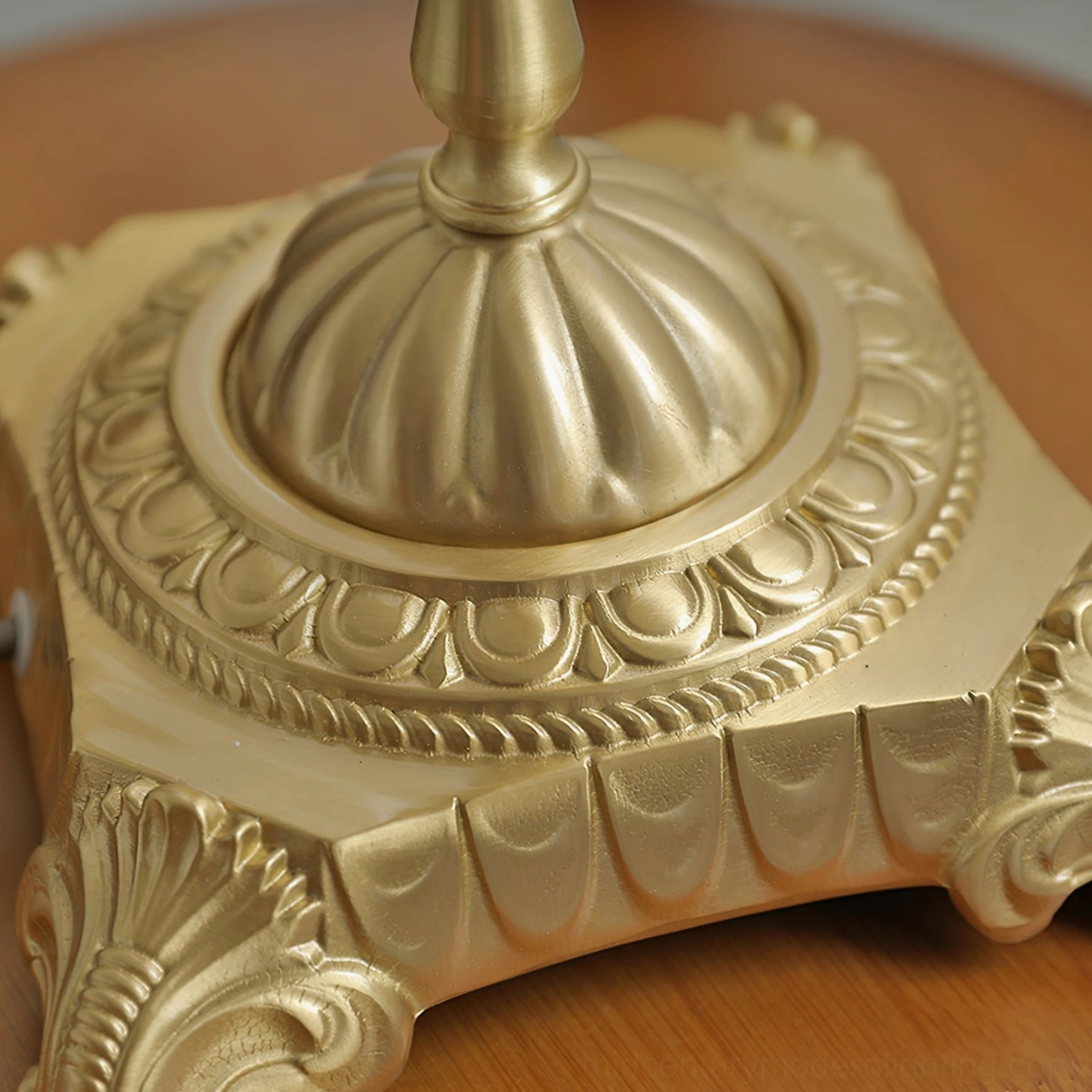 Kennedy emerald green fabric floor lamp brass base close-up showing craftsmanship and materials