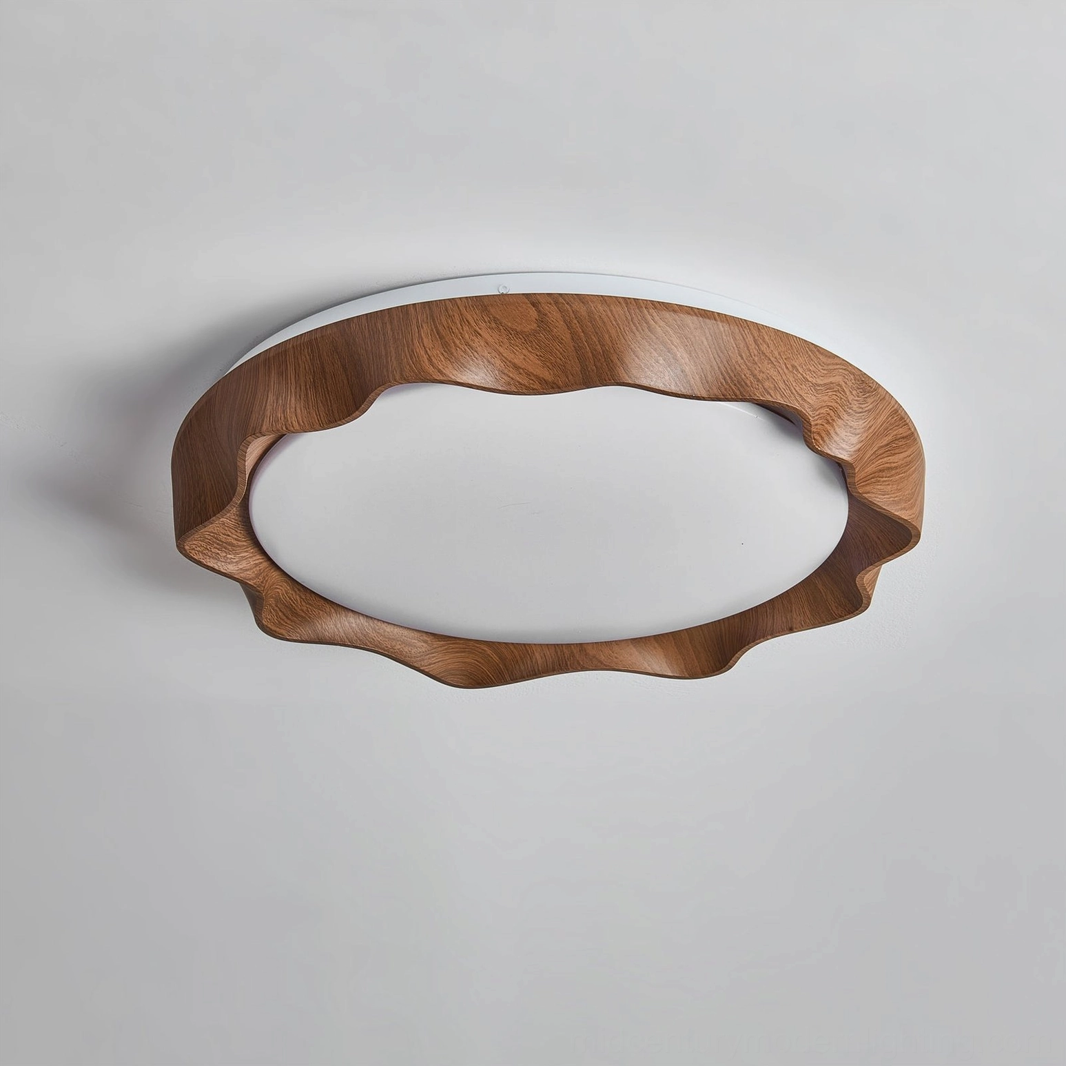 Kerio flush mount modern ceiling light with wavy acrylic diffuser and wood frame integration