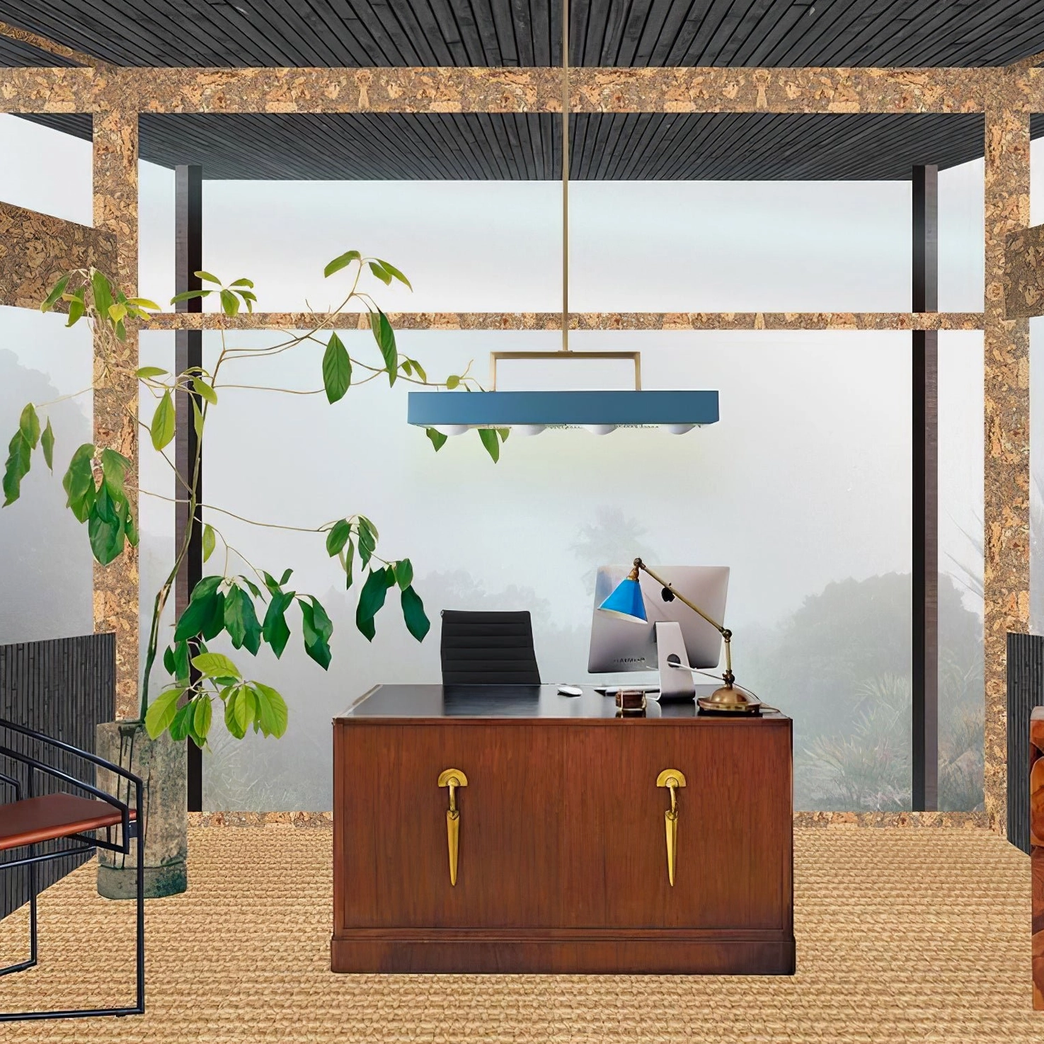 Blue Kernel pendant light installed in contemporary home office with modern decor