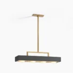 Kernel geometric pendant light with black metal frame and four white glass spheres in studio setting