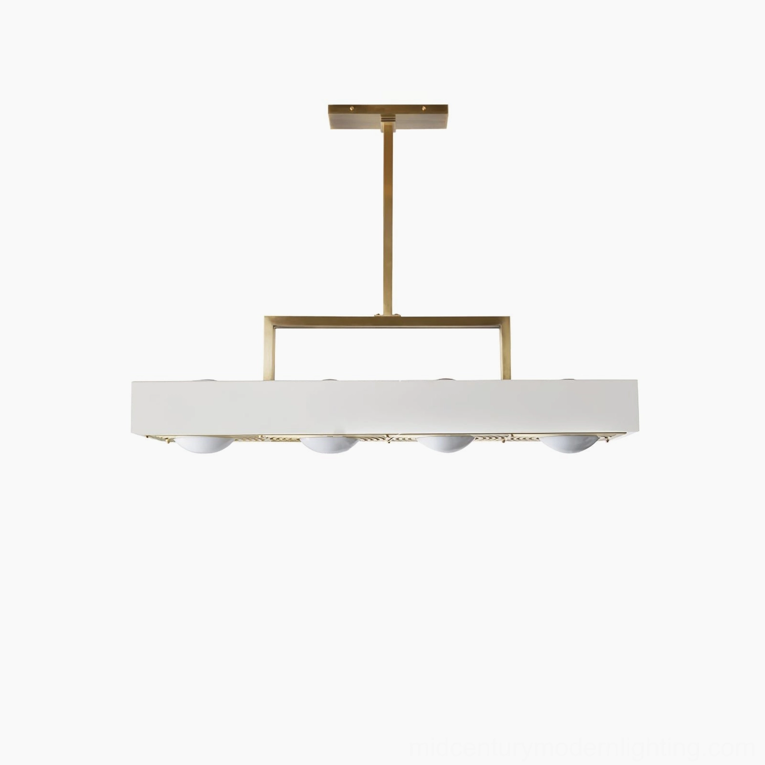 White Kernel pendant light with gold metal frame overhead view on neutral background