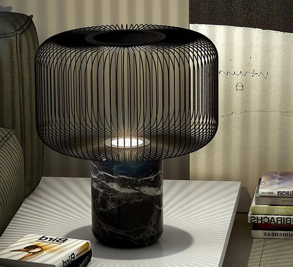Keshi black marble table lamp Compact model on small side table contemporary setting