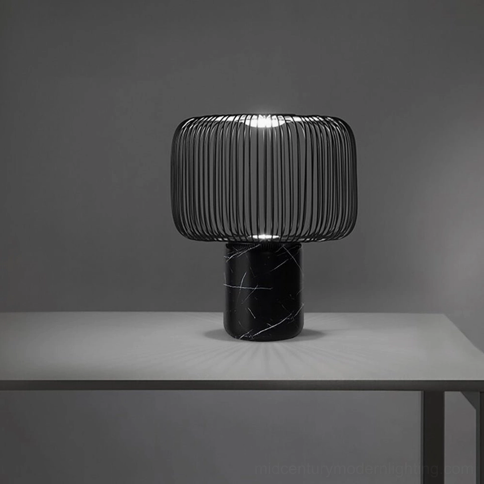 Keshi marble table lamp Compact model on bedroom nightstand with warm lighting ambiance
