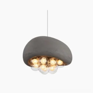 Khmara Bubbles pendant light in grey finish with sculptural glass bubble cluster and matte dome, front studio view