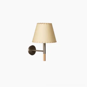 Kilkee modern wall lamp with parchment fabric shade and metal frame, front view on white background