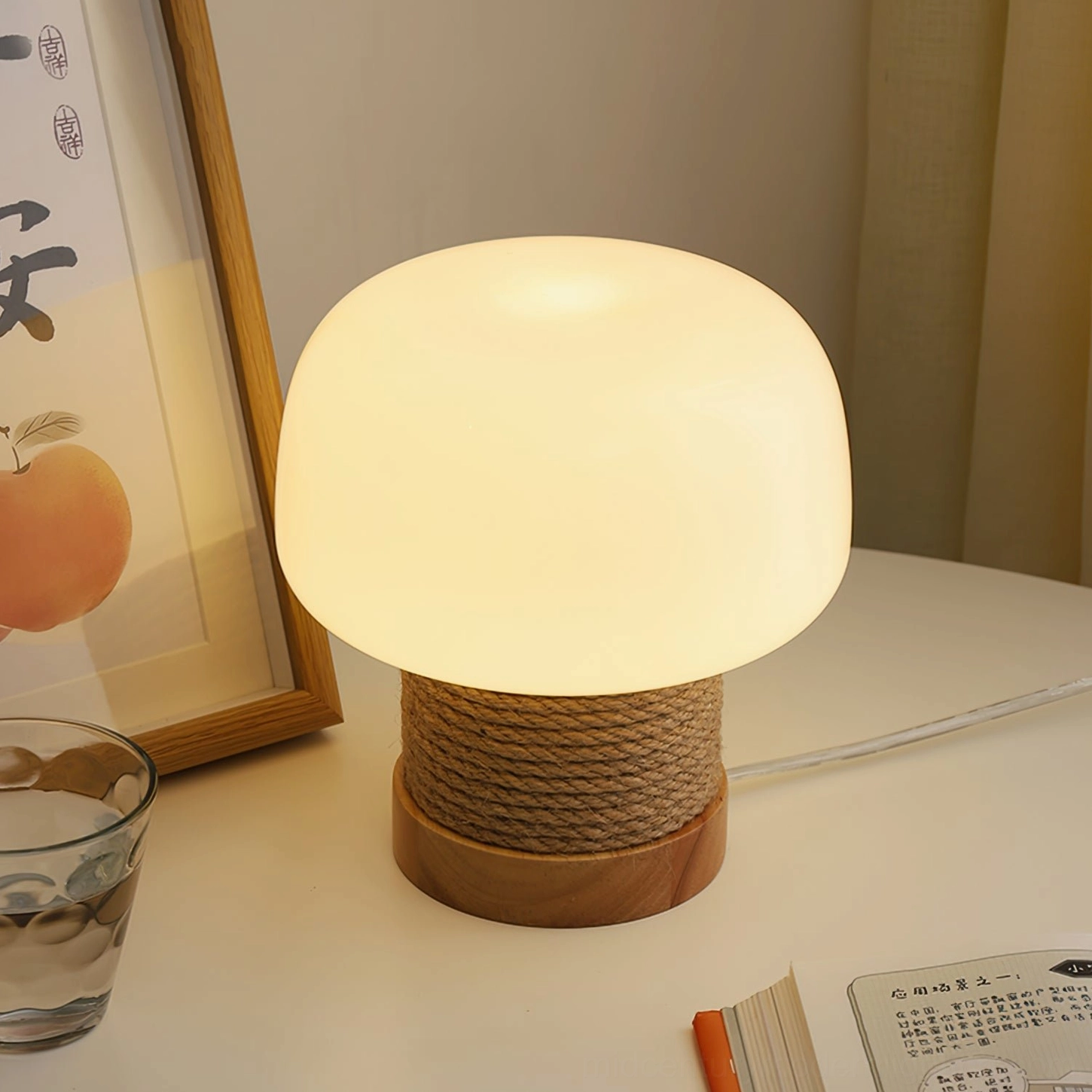Kimjit modern mushroom table lamp creating ambient lighting in home interior setting