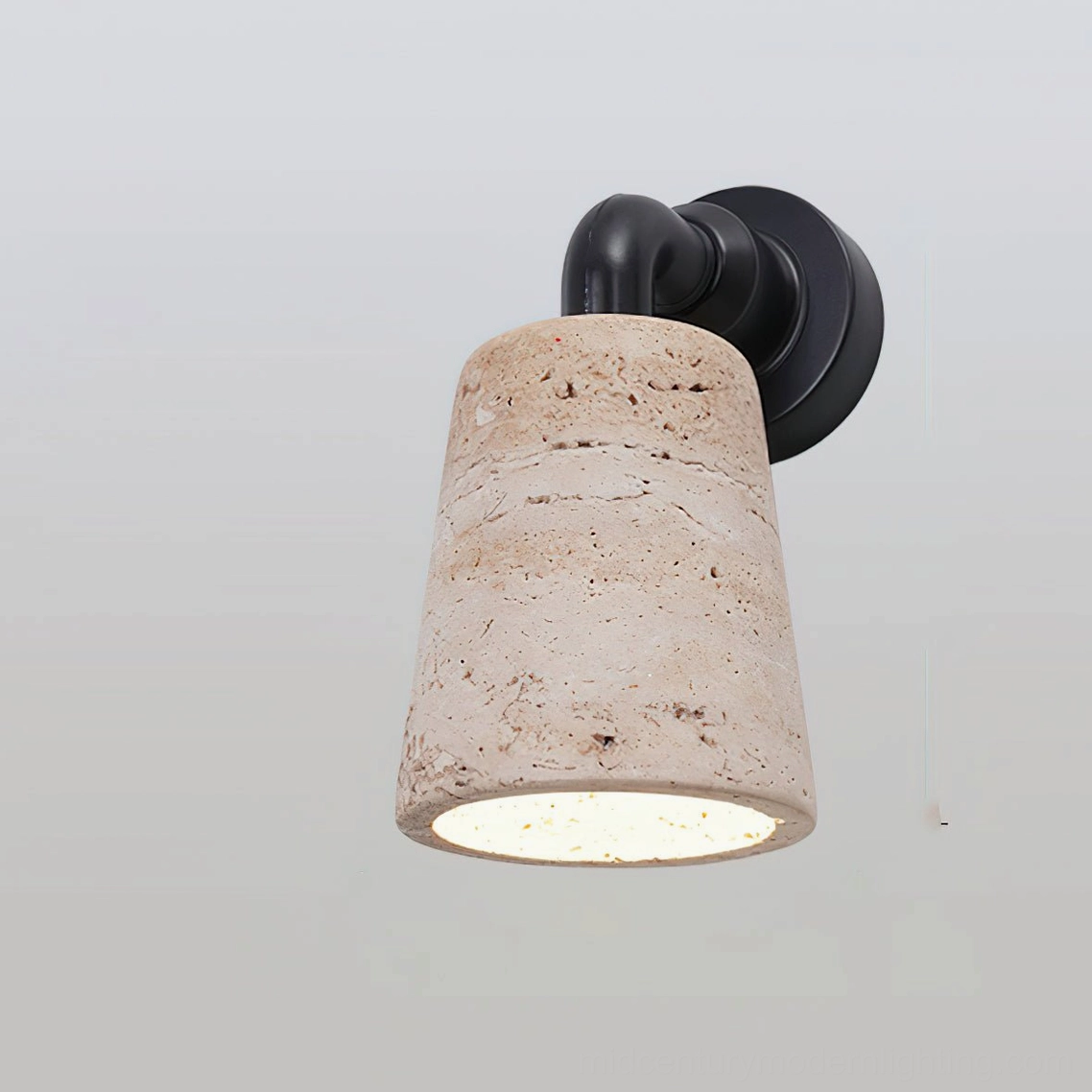 Kiran travertine wall sconce Model E tall vertical design for gallery walls and high ceilings