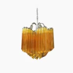 Kite amber glass chandelier overhead view with chrome frame on white background