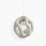 Kivi sculptural pendant light in off-white with handcrafted organic texture, studio front view