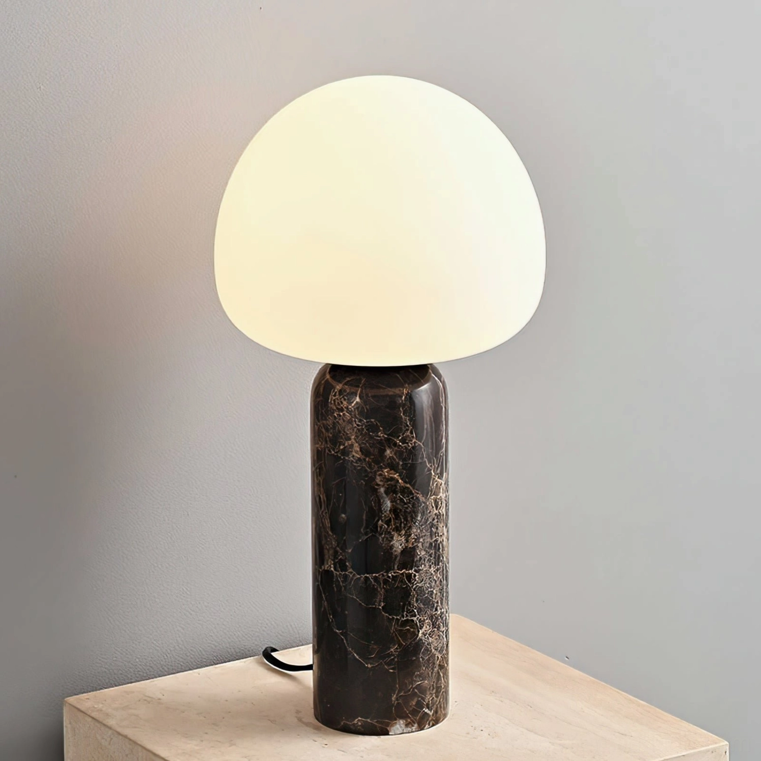 Close-up of Kizu marble lamp base showing natural veining and texture detail