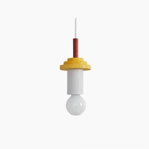 Klee geometric pendant light with color-blocked wood construction and Memphis design aesthetic, studio front view