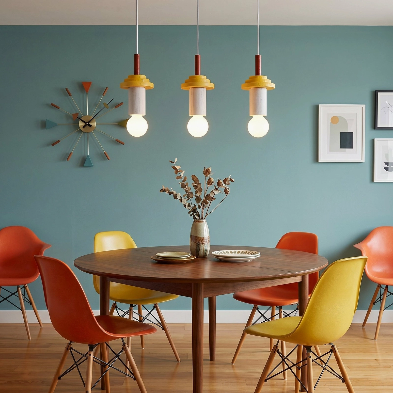 Klee geometric pendant fixture detail shot showcasing color-blocking and Memphis design craftsmanship