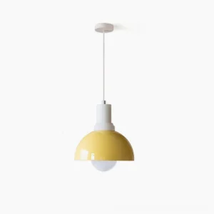 Kleine dome pendant light in yellow with white accents – studio shot showcasing glossy metal finish and minimalist Nordic design