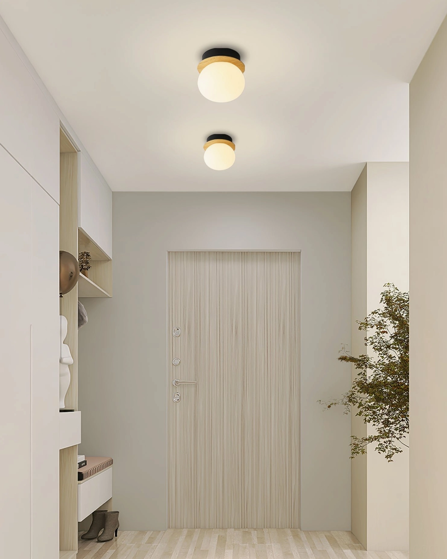 Knock minimalist round wall sconce product detail, circular form satin opal glass close-up view