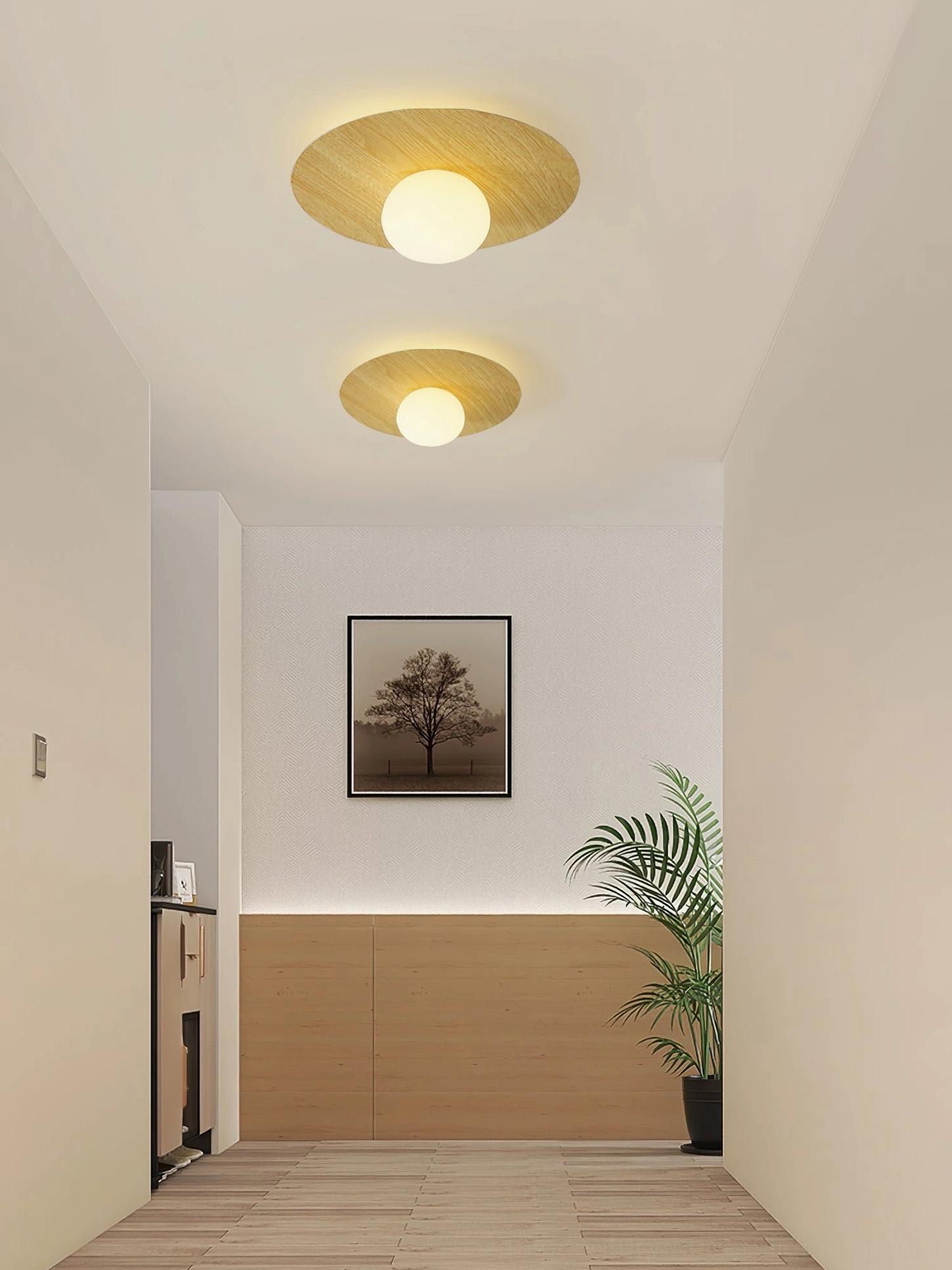 Knock wall lamp installation display showing mounting options, wall sconce and ceiling flush positioning