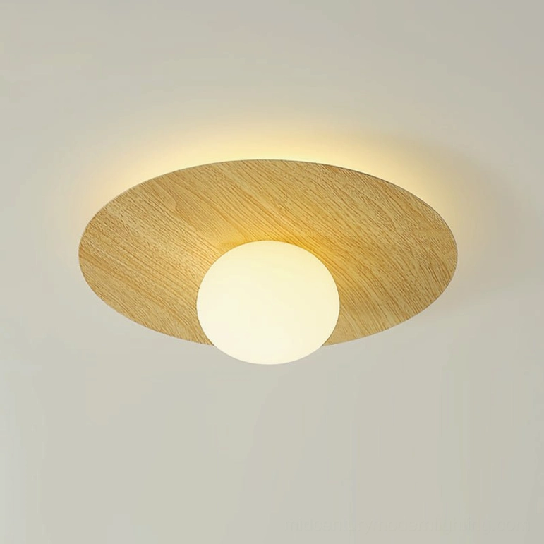 Knock wall lamp Model B wood color finish, large natural finish round sconce contemporary design
