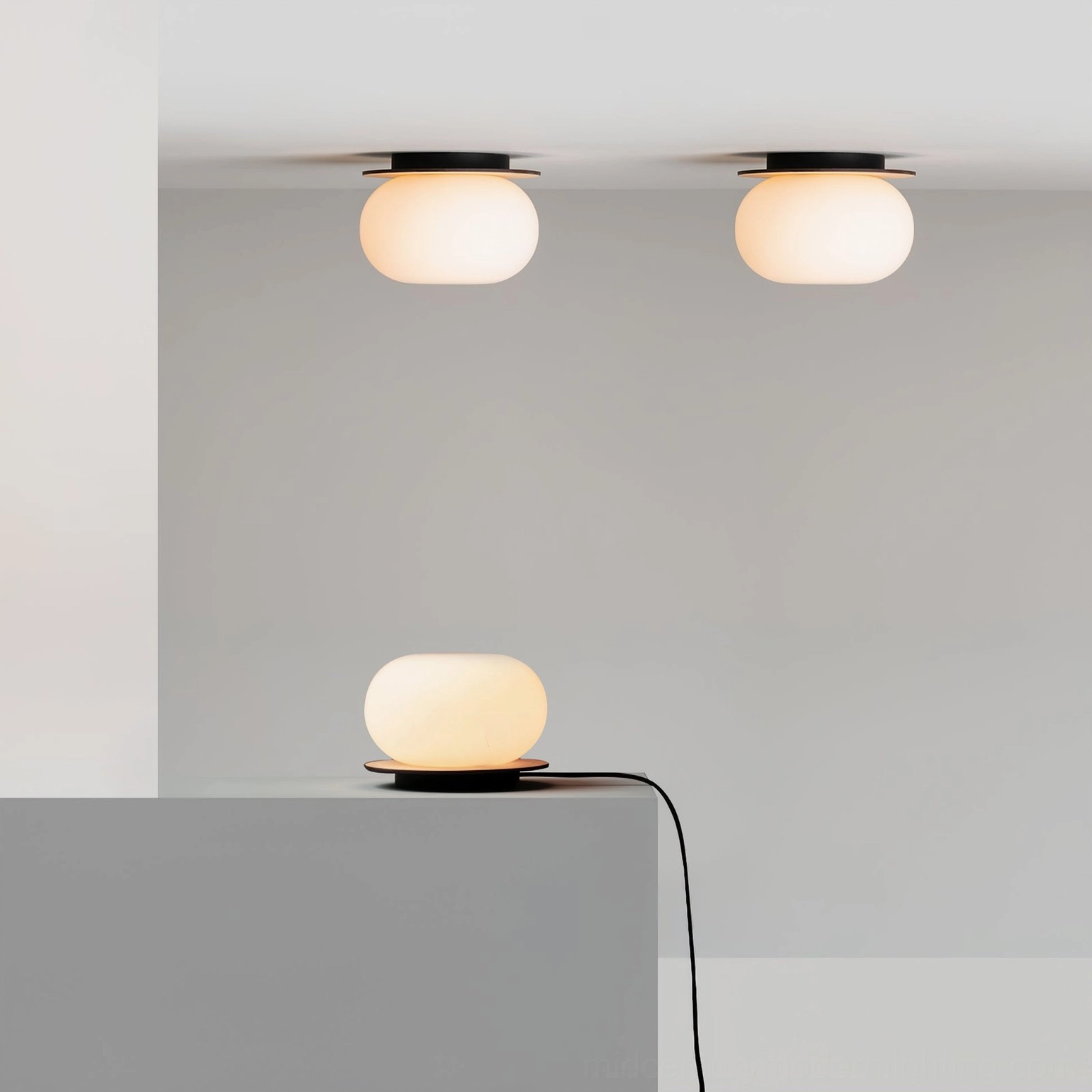 Knock round wall lamp with satin opal glass diffuser, soft light dispersion mid-century modern style