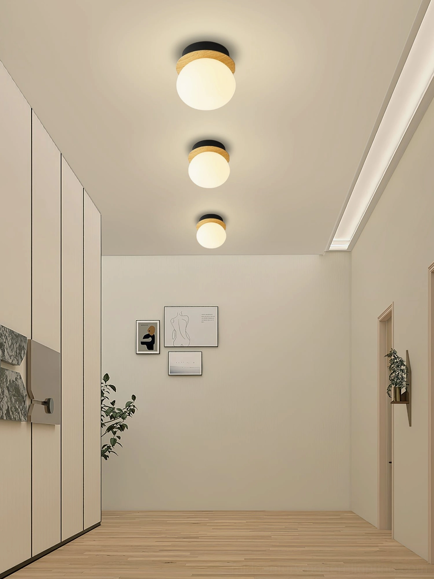 Knock wall lamp white finish mounted in contemporary interior space, clean minimalist aesthetic